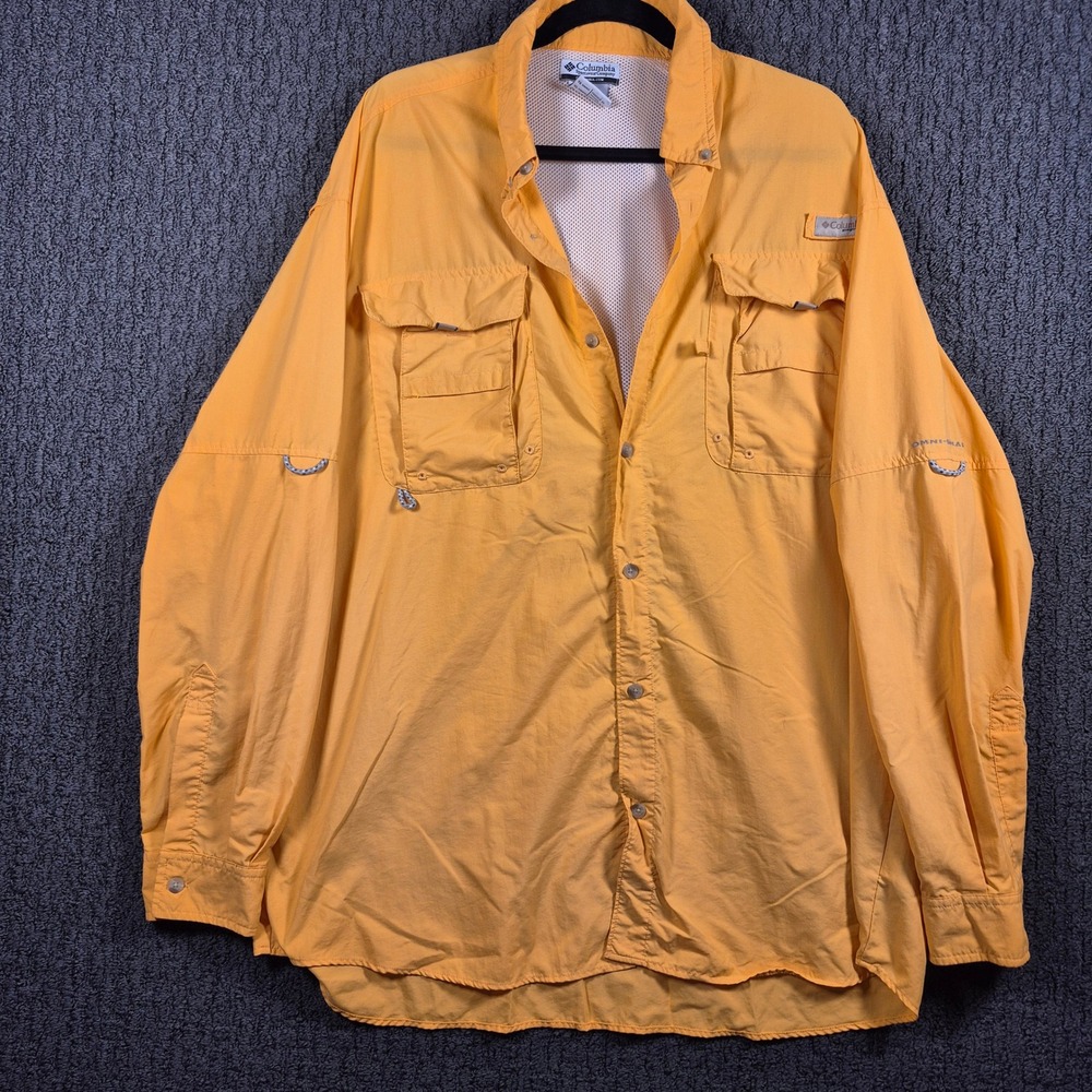 Columbia PFG Fishing Shirt Mens XL Orange Long Sleeve Bahama II Vented FM7048